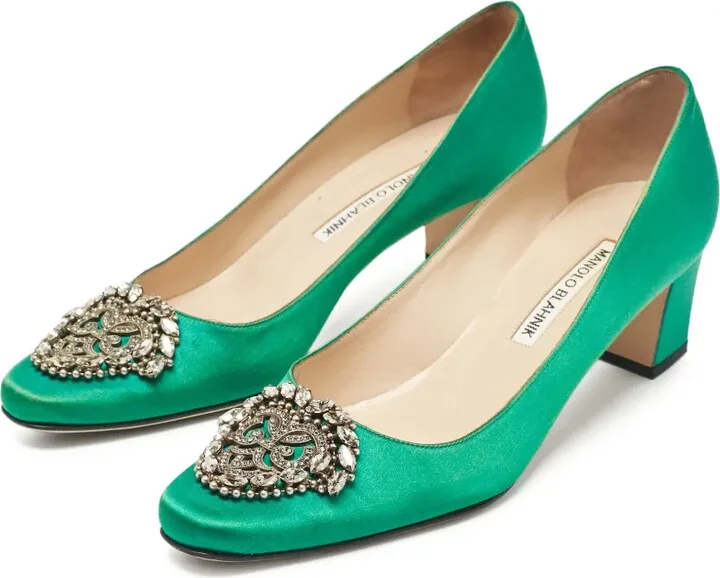 pre-owned 55mm Okkato satin embellished kitten heel pumps - Image 2