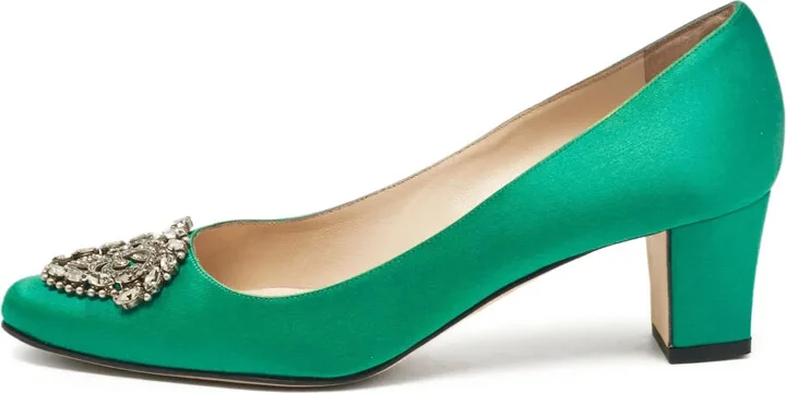 pre-owned 55mm Okkato satin embellished kitten heel pumps