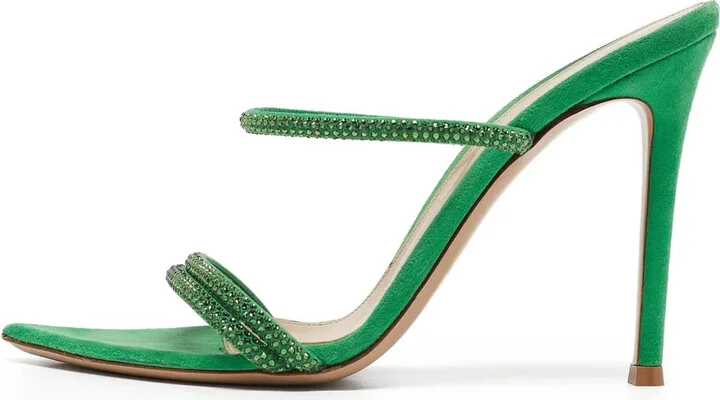pre-owned 70mm Cannes rhinestone-embellished heeled mules