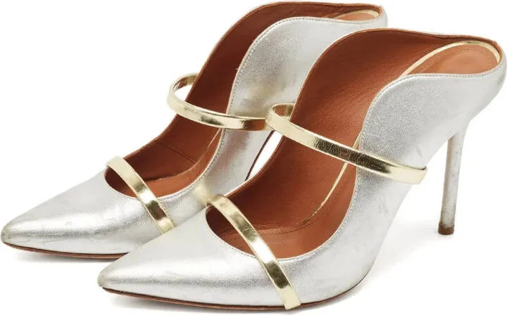 Pre-Owned 85mm Metallic Leather Mules - Image 2