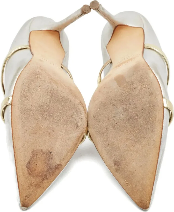 Pre-Owned 85mm Metallic Leather Mules - Image 4
