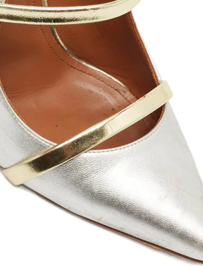 Pre-Owned 85mm Metallic Leather Mules - Image 5