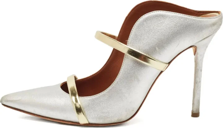 Pre-Owned 85mm Metallic Leather Mules
