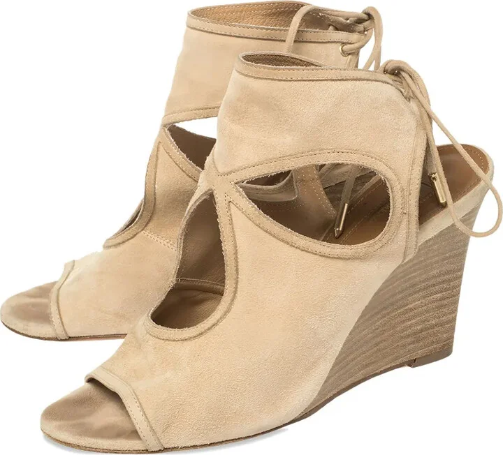 Pre-Owned 90mm Cut-Out Wedge Sandals - Image 5