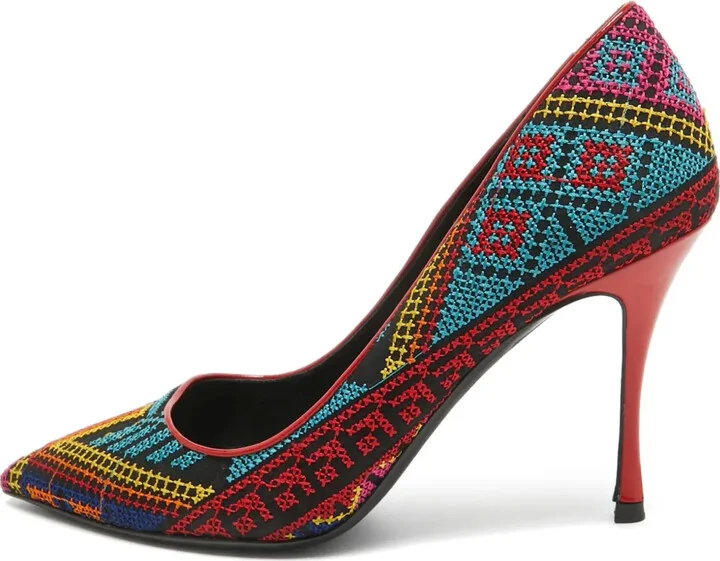 Pre-owned 90mm embroidered pointed-toe pumps