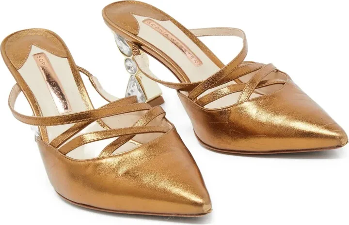 Pre-Owned 90mm Metallic Leather Mules - Image 3