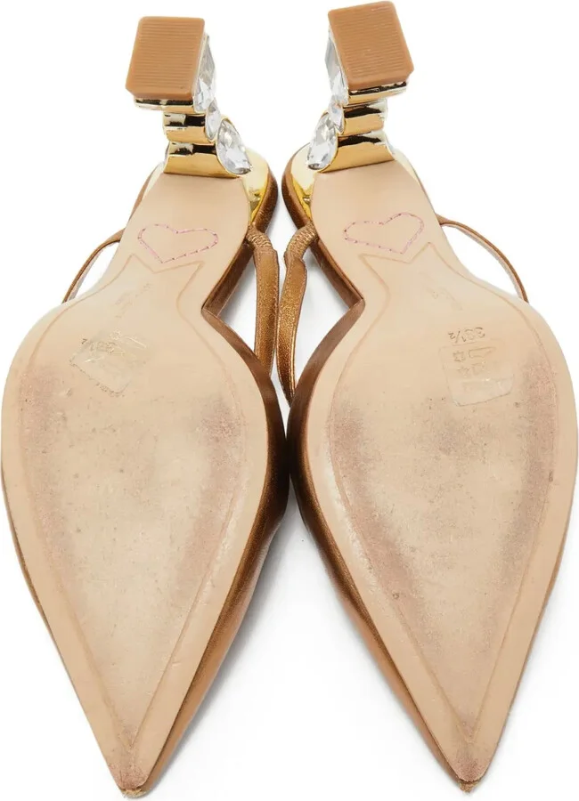 Pre-Owned 90mm Metallic Leather Mules - Image 5