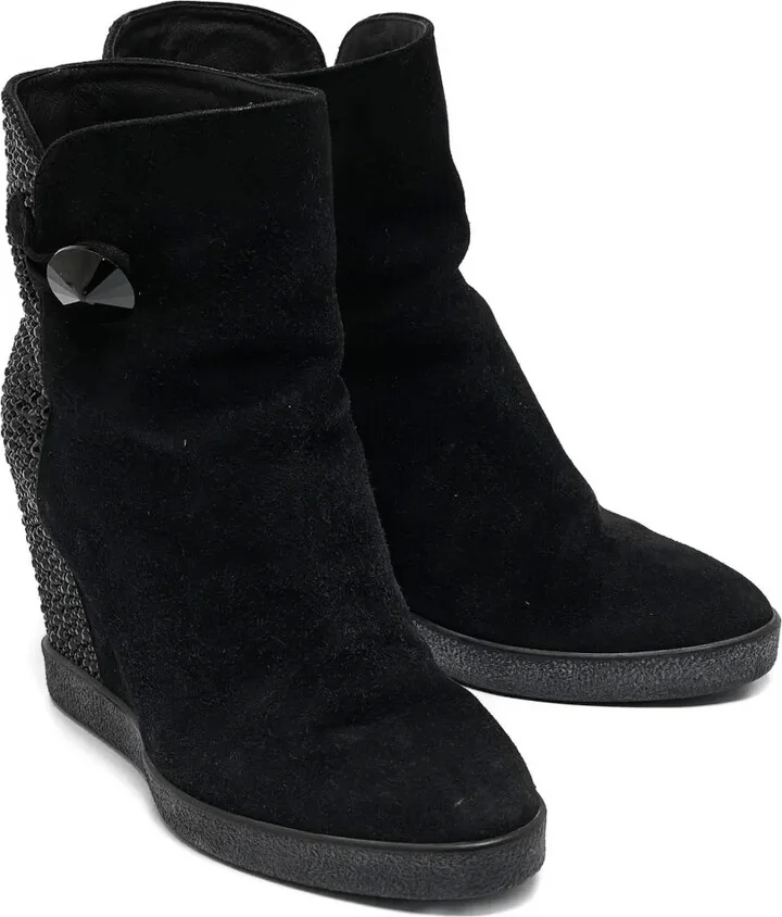Pre-Owned 90mm Suede Wedge Boots - Image 2
