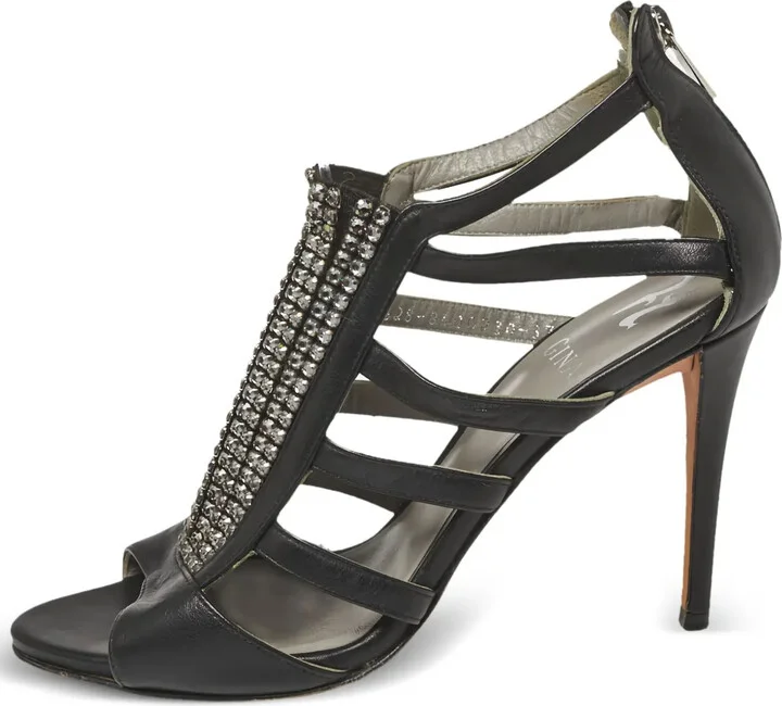 Pre-Owned 95mm Crystal-Embellished Strappy Sandals
