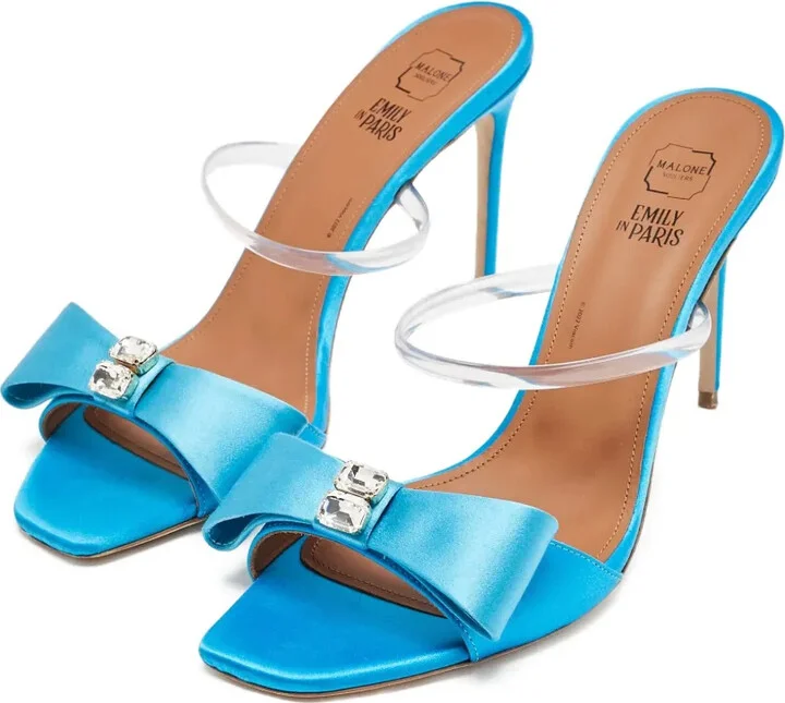 pre-owned 95mm Emily satin bow-detail stiletto mules - Image 2