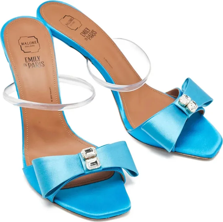 pre-owned 95mm Emily satin bow-detail stiletto mules - Image 3