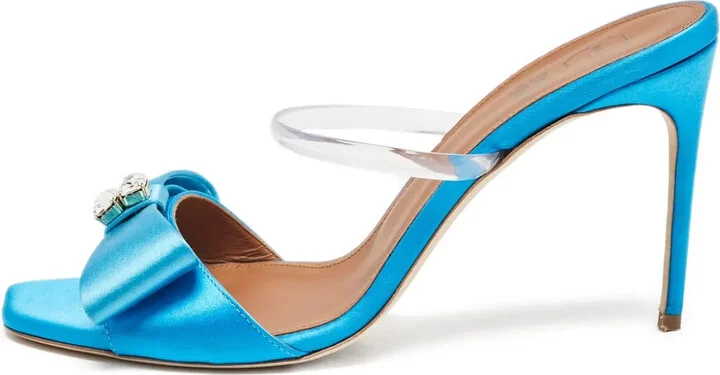 pre-owned 95mm Emily satin bow-detail stiletto mules