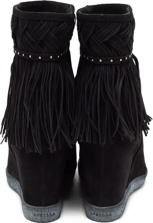 Pre-Owned 95mm Fringed Wedge Ankle Boots - Image 3