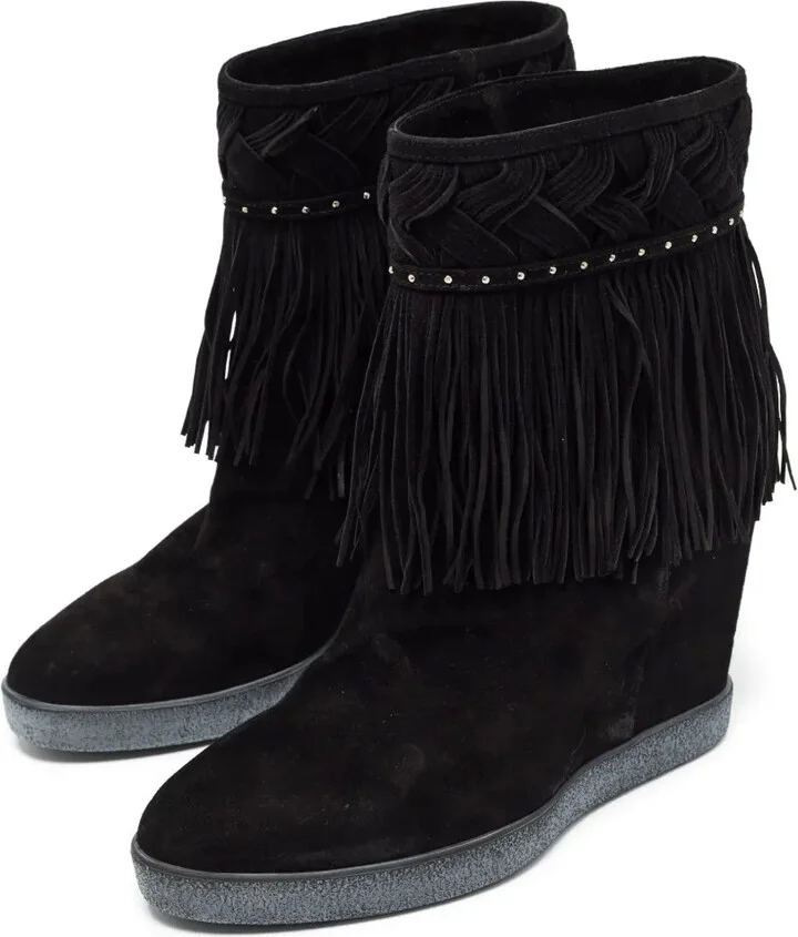 Pre-Owned 95mm Fringed Wedge Ankle Boots - Image 4