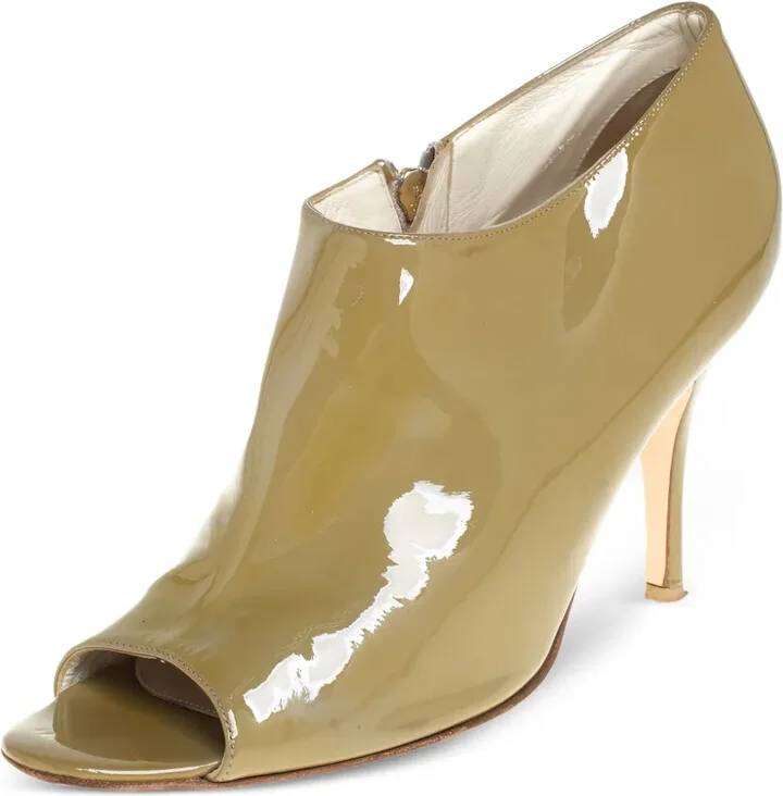 Pre-Owned 95mm Peep-Toe Patent Boots - Image 2