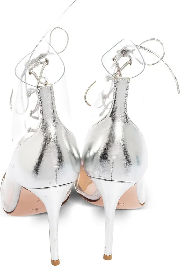 Pre-Owned 95mm Transparent Lace-Up Stiletto Ankle Boots - Image 3