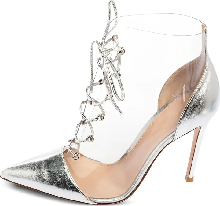 Pre-Owned 95mm Transparent Lace-Up Stiletto Ankle Boots