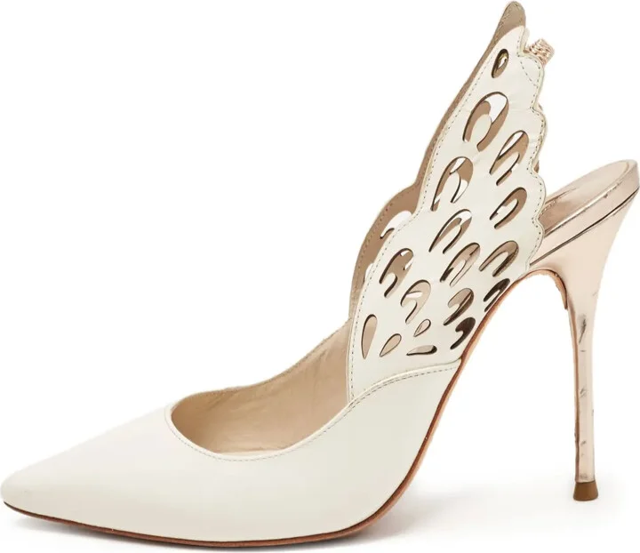 pre-owned Angelo leather wing-cutout pumps