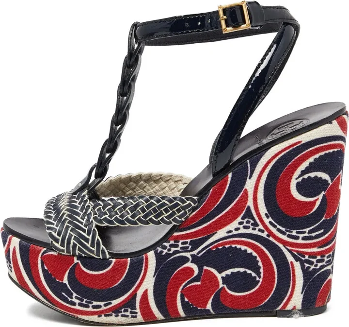 Pre-Owned Braided-Strap Wedge Sandals