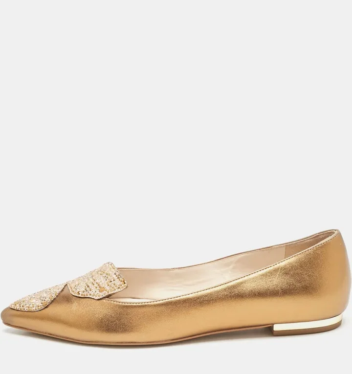 Pre-owned butterfly-crystal ballet flats