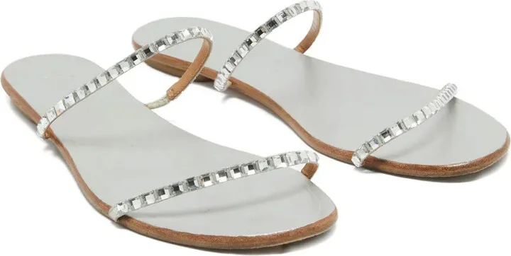 Pre-owned crystal-embellished leather flat sandals - Image 2