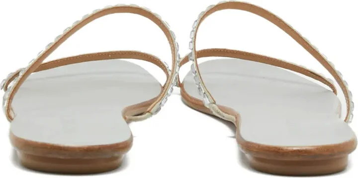 Pre-owned crystal-embellished leather flat sandals - Image 3