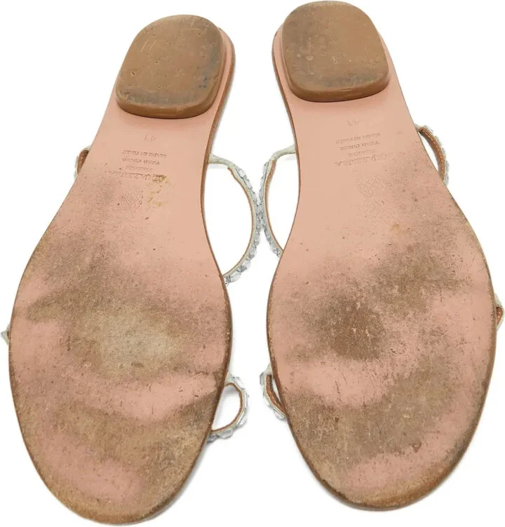 Pre-owned crystal-embellished leather flat sandals - Image 4
