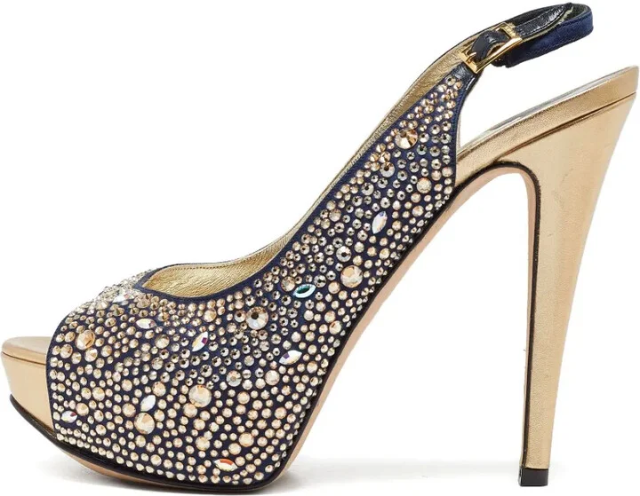 Pre-Owned Crystal Embellishment Slingback Shoes - Image 3