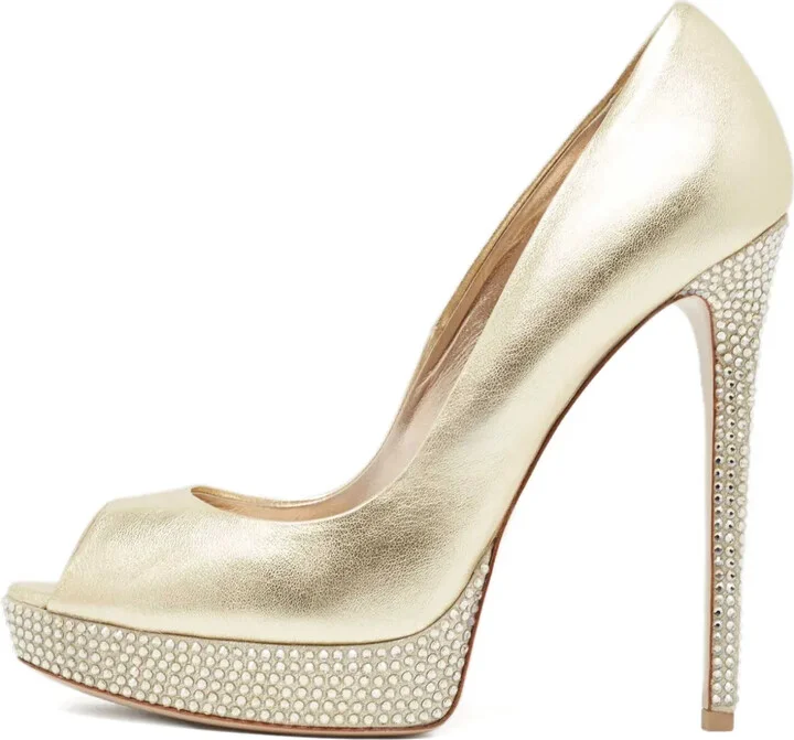 Pre-Owned Embellished Peeptoe Pumps