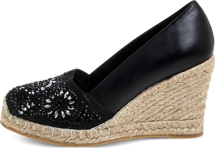Pre-owned embellished sspadrille wedge pumps
