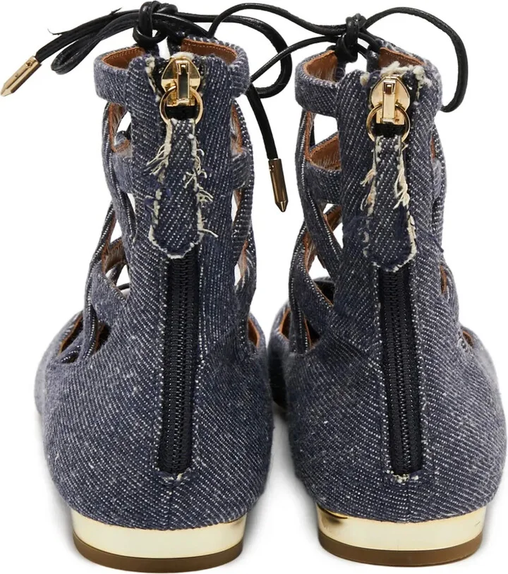Pre-Owned Embroidered Denim Flat Pumps - Image 4