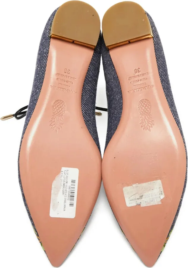 Pre-Owned Embroidered Denim Flat Pumps - Image 5