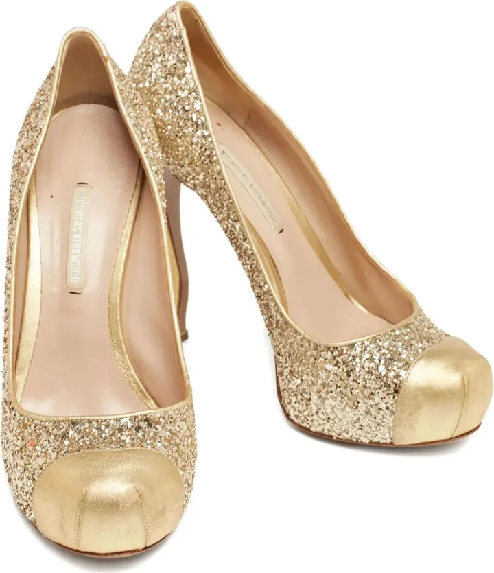 Pre-Owned Glitter-Embellished Leather Pumps - Image 2