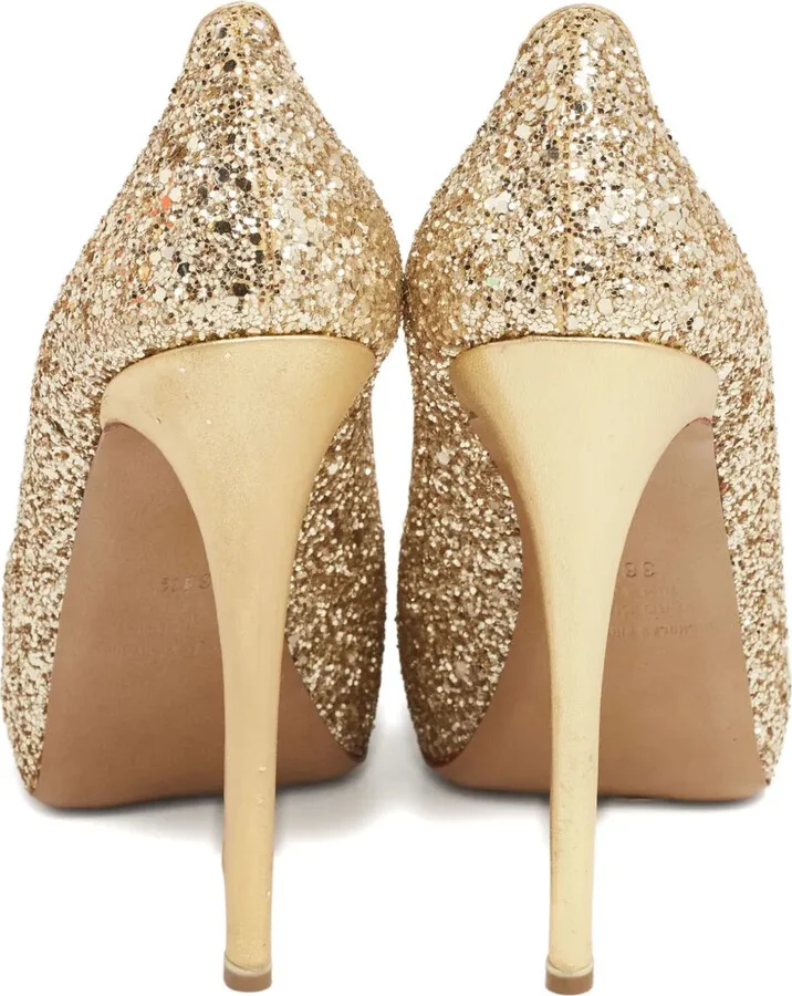 Pre-Owned Glitter-Embellished Leather Pumps - Image 3