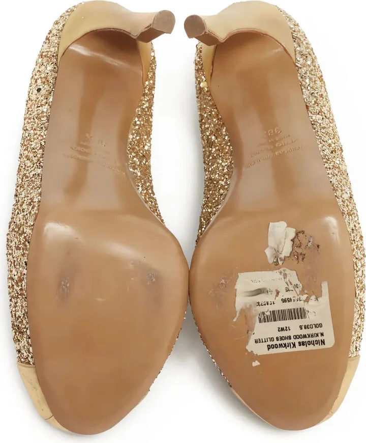 Pre-Owned Glitter-Embellished Leather Pumps - Image 4