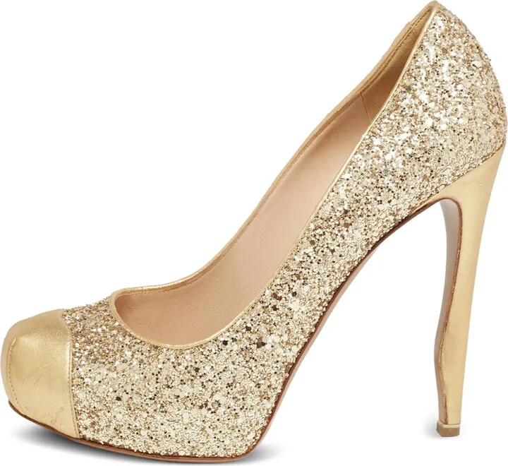 Pre-Owned Glitter-Embellished Leather Pumps