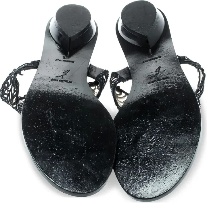 Pre-Owned Lace Leather Sandals - Image 3
