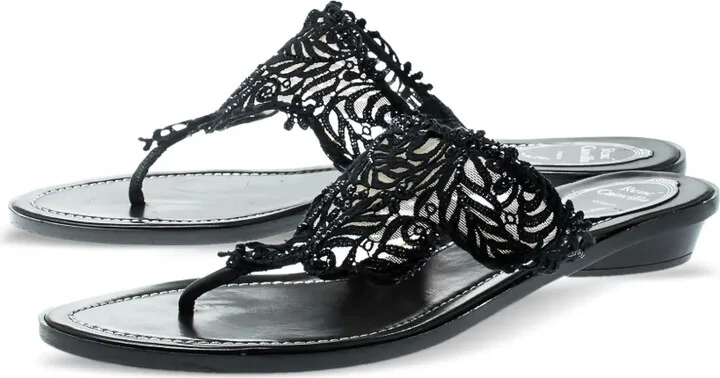 Pre-Owned Lace Leather Sandals - Image 4