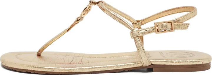 Pre-owned leather T-strap sandals