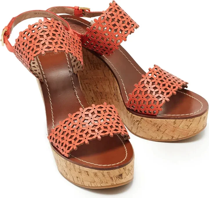 Pre-Owned Leather Wedge Sandals - Image 2