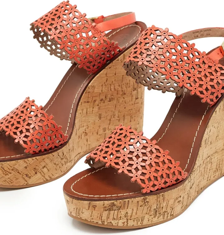 Pre-Owned Leather Wedge Sandals - Image 4