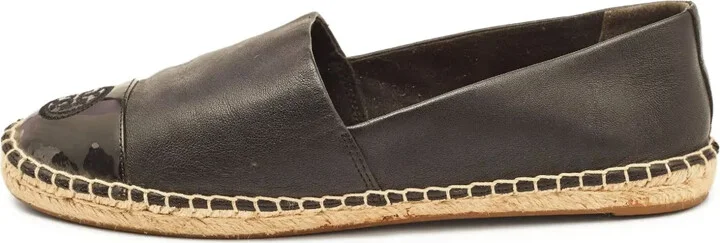 Pre-Owned Logo-Embroidered Leather Espadrilles