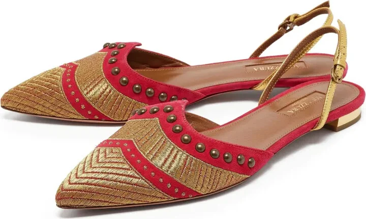 Pre-owned metallic-embroidered slingback flats - Image 2