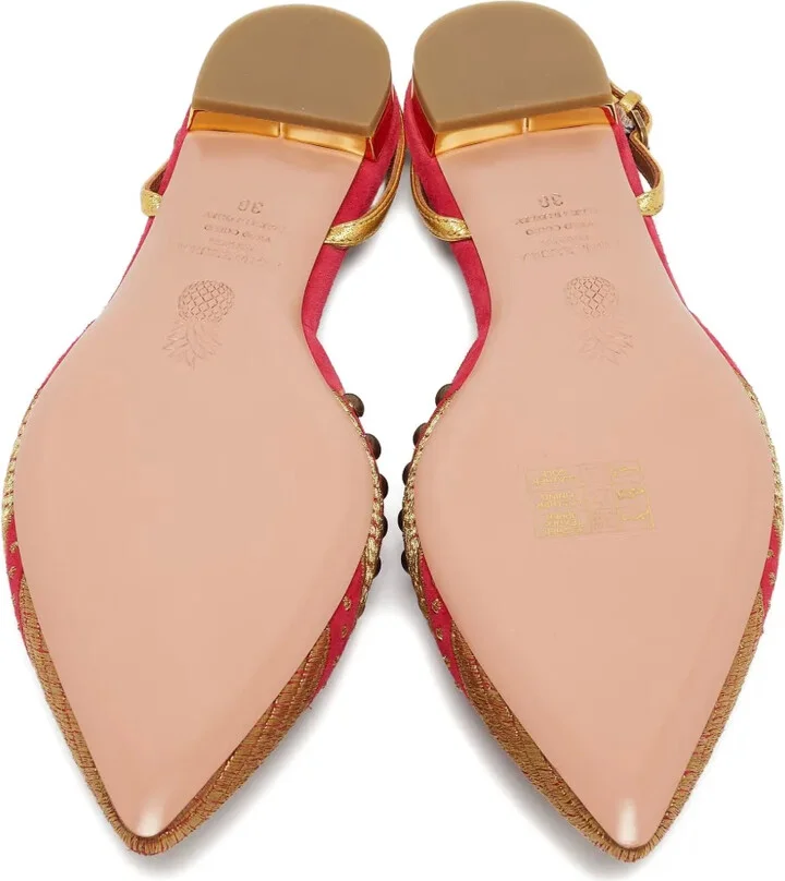 Pre-owned metallic-embroidered slingback flats - Image 4