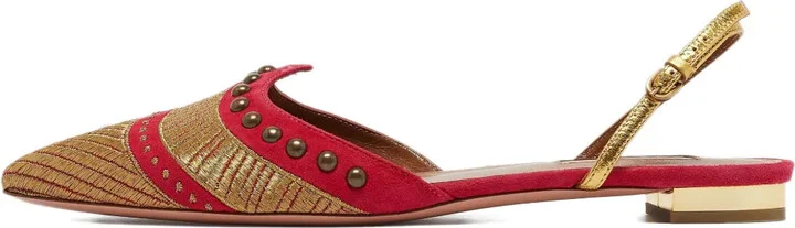 Pre-owned metallic-embroidered slingback flats