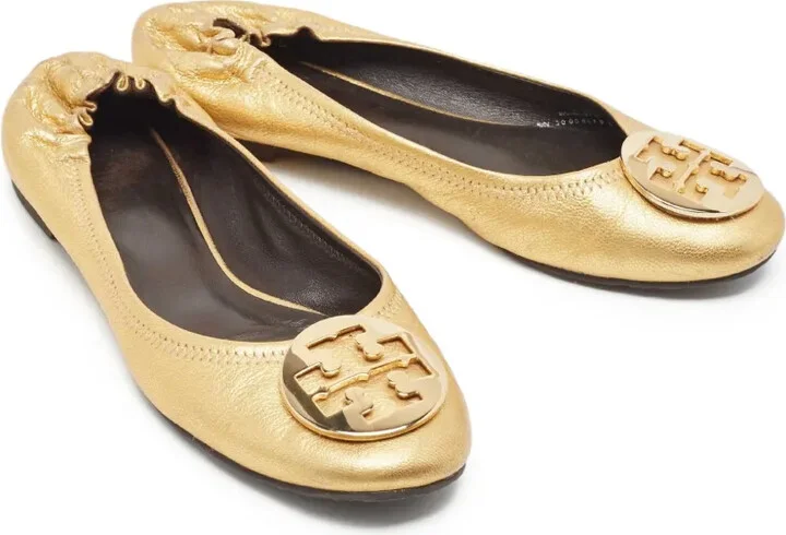 Pre-Owned Metallic Leather Ballet Flats - Image 2