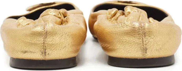 Pre-Owned Metallic Leather Ballet Flats - Image 3