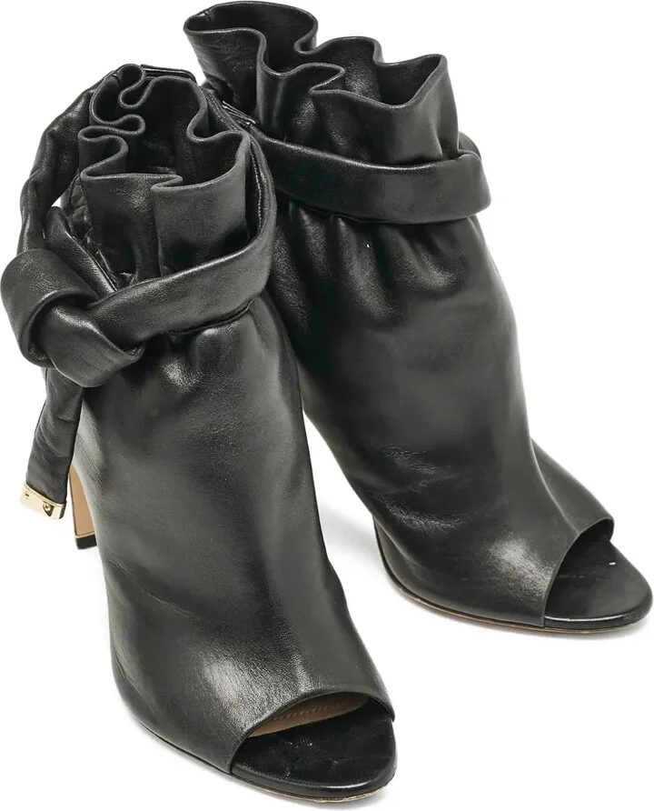 Pre-Owned Peep-Toe Ruffled Ankle Boots - Image 2