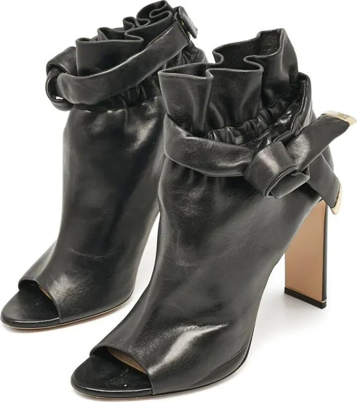 Pre-Owned Peep-Toe Ruffled Ankle Boots - Image 4