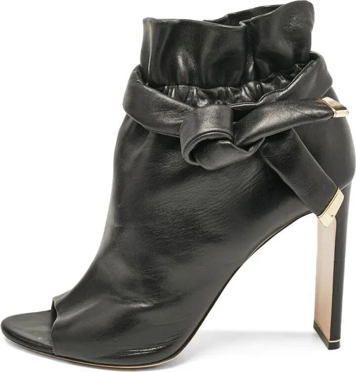 Pre-Owned Peep-Toe Ruffled Ankle Boots